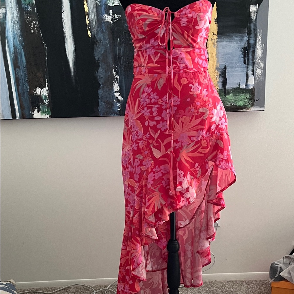 AMAND UPRICHARD Floral, Asymmetrical Strapless Dress